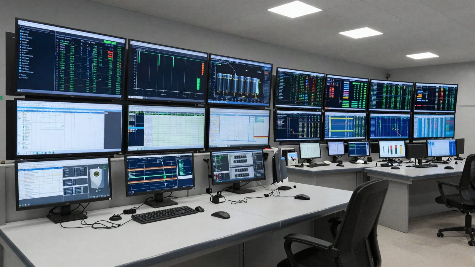 Energy control room with SCADA screens for battery storage