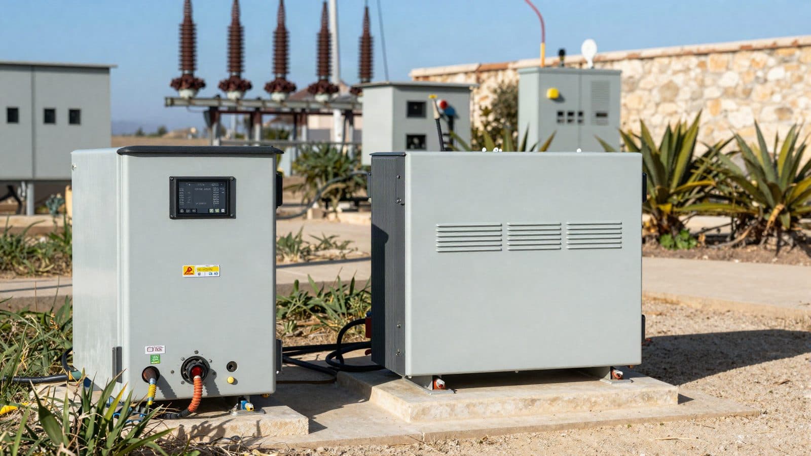 Grid-forming battery inverters and a substation in Mediterranean daylight