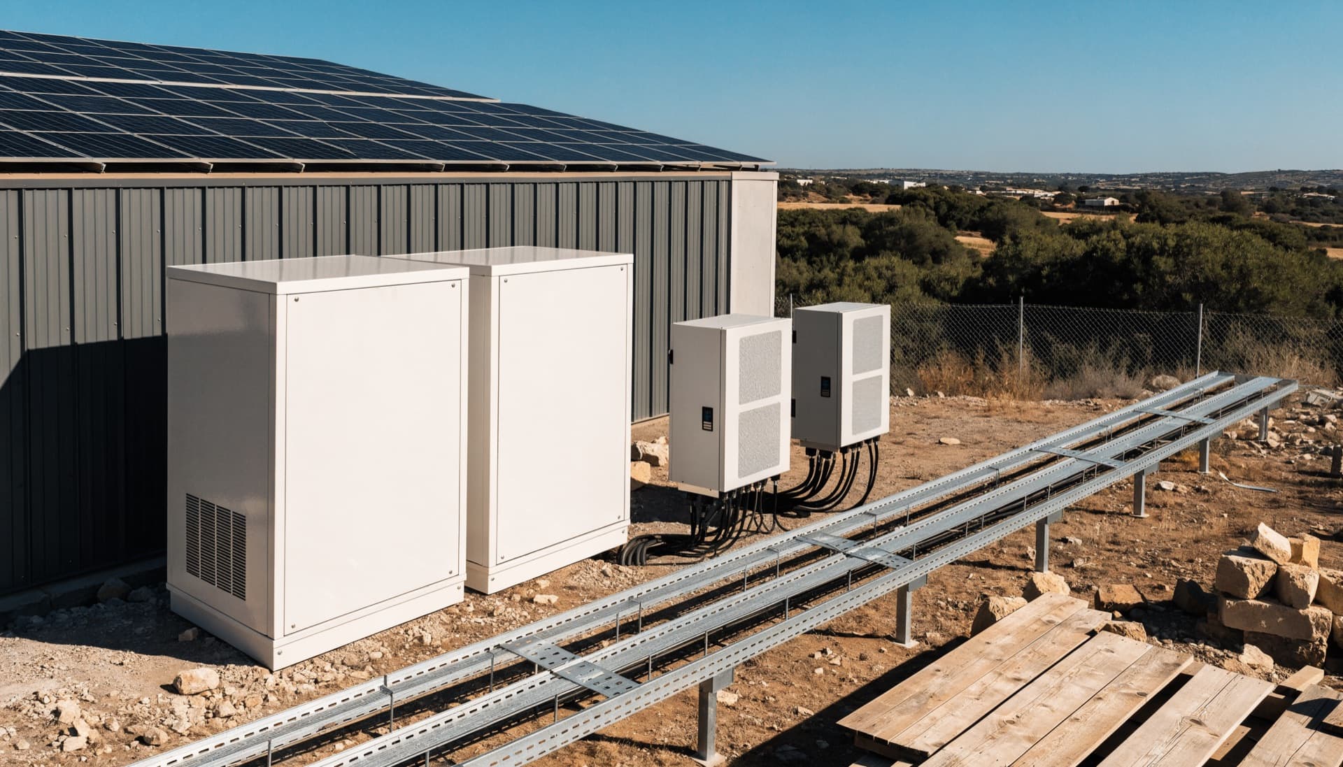 Off-grid solar workshop with LFP battery cabinets in Cyprus